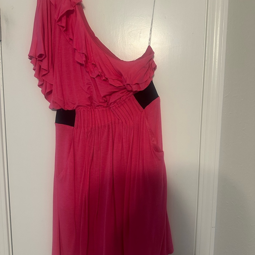 Pink Ruffled One-Shoulder Dress - Picture 2 of 4